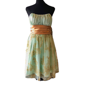 NWT Jrs Blondie Nites by Linda Bernell Mint Green Gold Glitter Cocktail Dress 1